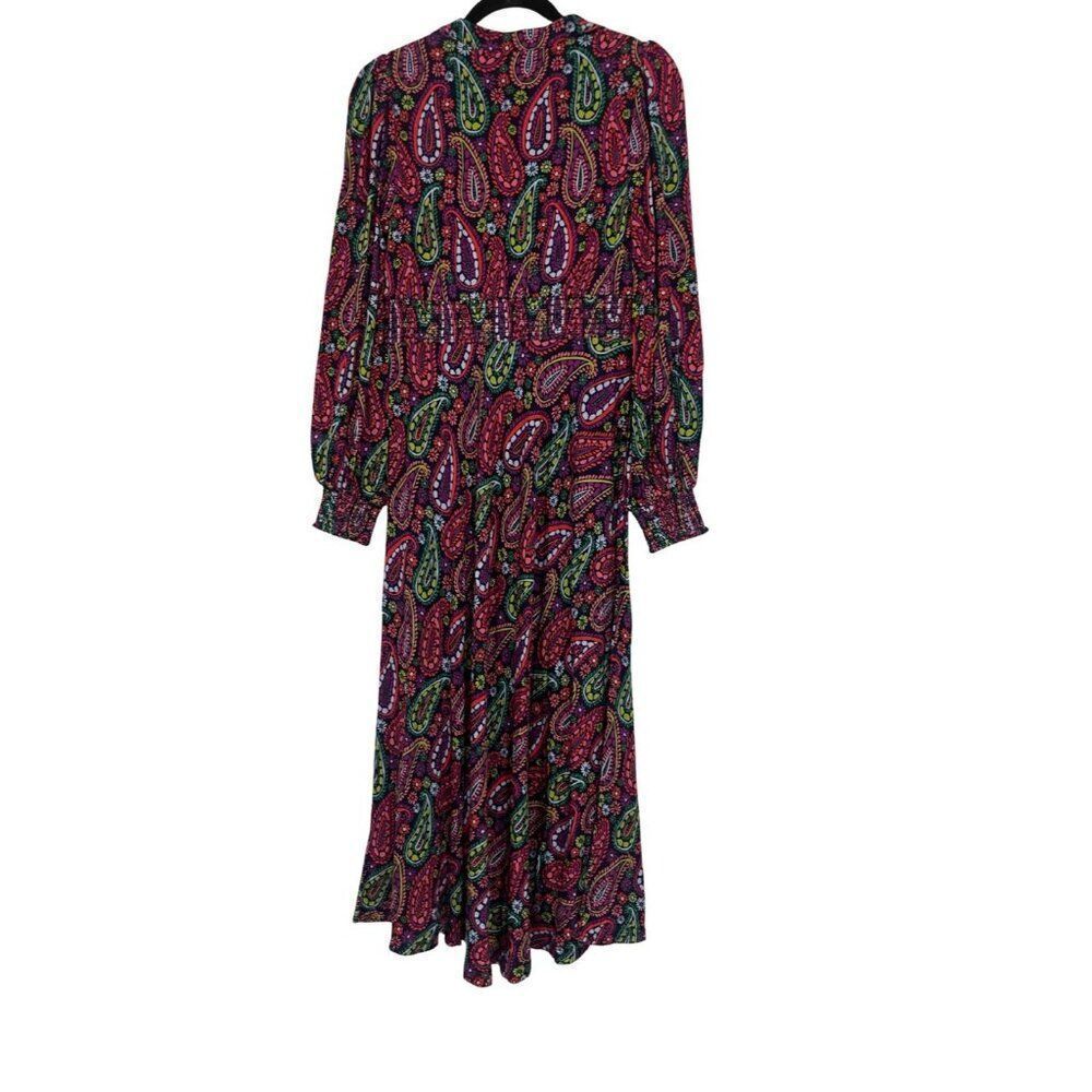 Boden Womens Dress Midi Paisley UK 10 US 6 Purple Ivy Smocked Vneck D1034 NWT - Picture 3 of 14